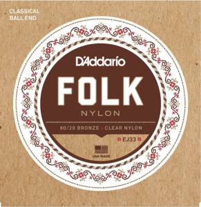 D'Addario Folk Nylon, Ball End, Clear Nylon, Bronze EJ33 