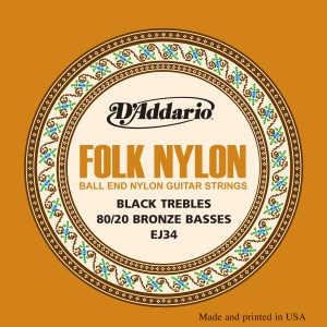 D'Addario Folk Nylon, Ball End, Black Nylon, Bronze EJ34 