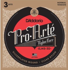 D'Addario Pro-Arte Nylon Core, Claer Nylon, Normal Tension EJ45-3D (3 комплекта)