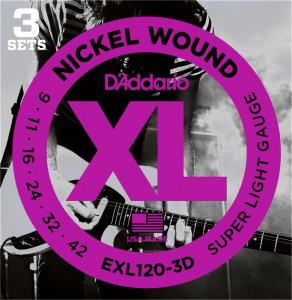 D'Addario Nickel Wound 09-42 Super Light EXL120-3D (3 комплекта)