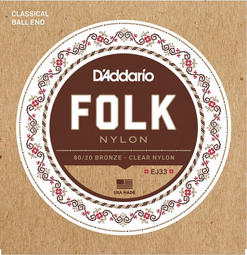 D'Addario Folk Nylon, Ball End, Clear Nylon, Bronze EJ33 
