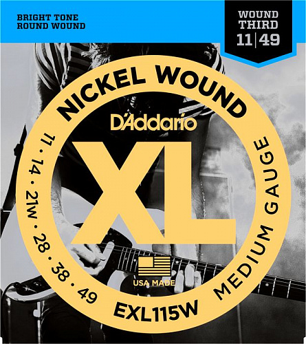 D'Addario Nickel Wound 11-49 Jazz Rock Wound 3rd EXL115W 