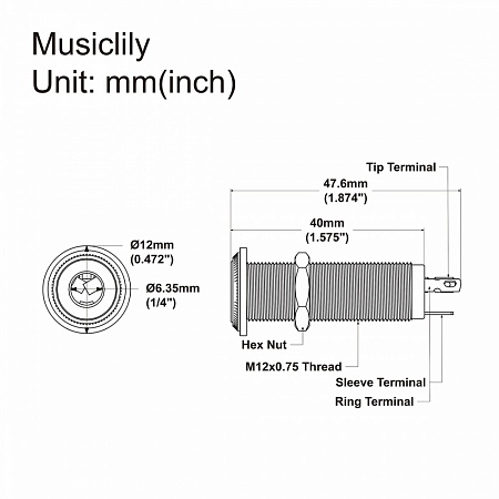 Musiclily MX2396BK Выходной разъем электрогитары, моно, черный