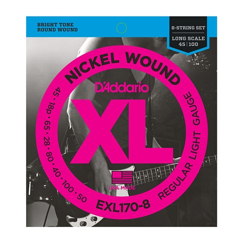 D'Addario Nickel Wound 45-100, для 8 струнной бас-гитары EXL170-8