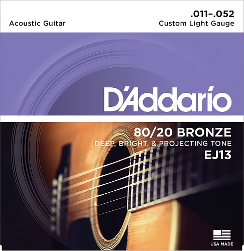D'Addario Bronze 80/20 11-52 Custom Light EJ13 