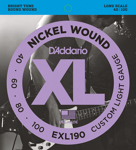D'Addario Nickel Wound 40-100 Custom Light EXL190 