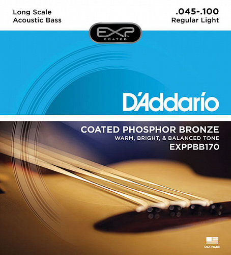D'Addario EXP Coated Phosphor Bronze 45-100, для акустической бас-гитары EXPPBB170