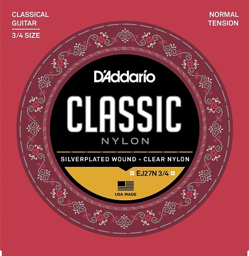 D'Addario Classic Clear Nylon Normal Tension, размер 3/4 EJ27N-3/4