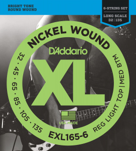 D'Addario Nickel Wound 32-135 Regular Ligth Top Medi EXL165-6 