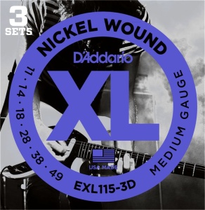 D'Addario Nickel Wound 11-49 Medium EXL115-3D (3 комплекта)