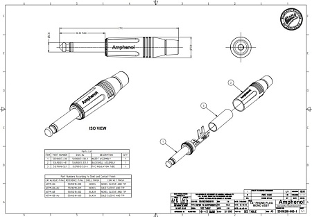 Amphenol ACPM-GN-AU разъем на кабель джек 6,5 мм, прямой, моно