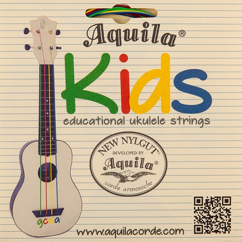 Струны для укулеле Aquila Kids универальные струны. В комплекте брошюра и стикеры 138U