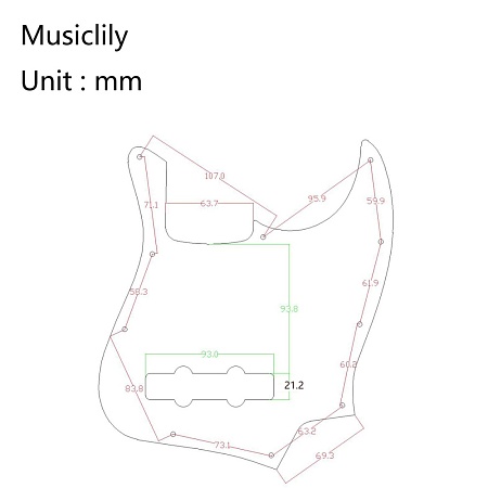 Musiclily MX0402 Защитная накладка бас-гитары Jazz Bass, 3 слоя, белая