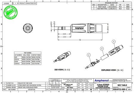 Amphenol KS3PB мини джек 3.5